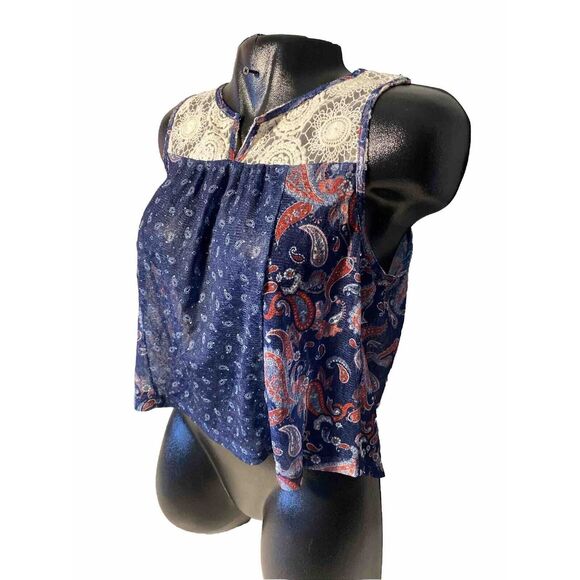 Sunset & Sixth Sheer Crop Top See Through Sleeveless Large‎ Paisley Multi - Picture 1 of 6